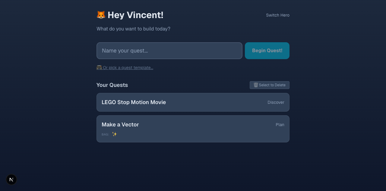 KidLaunch quest dashboard